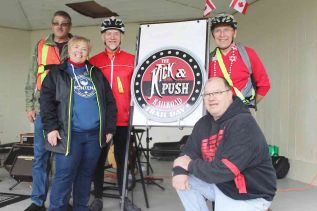 The K & P Trail Day logo was four puzzle pieces brought together by Tom Milc, Phillip Bender, Doug Steele and Steve Baldwin along with Central Frontenac Township Mayor Frances Smith